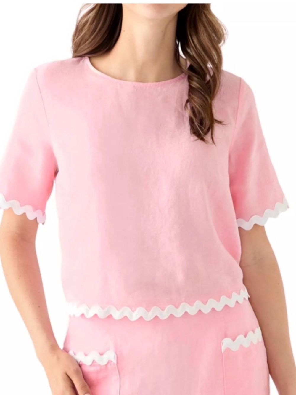 Lilly Pulitzer Short Sleeve linen Top with Scallop Trim